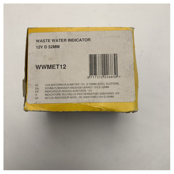 Vetus WWMET12 indicador de nivel del depósito de aguas residuales 52 mm 12V