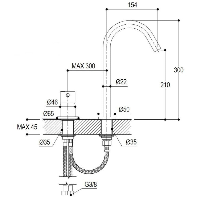 Ritmonio 125h1 CRL Basin exposé Basin avec un foie unique finition chromée