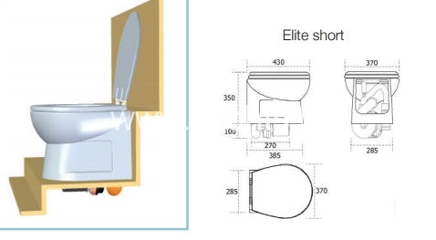 Planus Elite white short 24V electric marine toilet