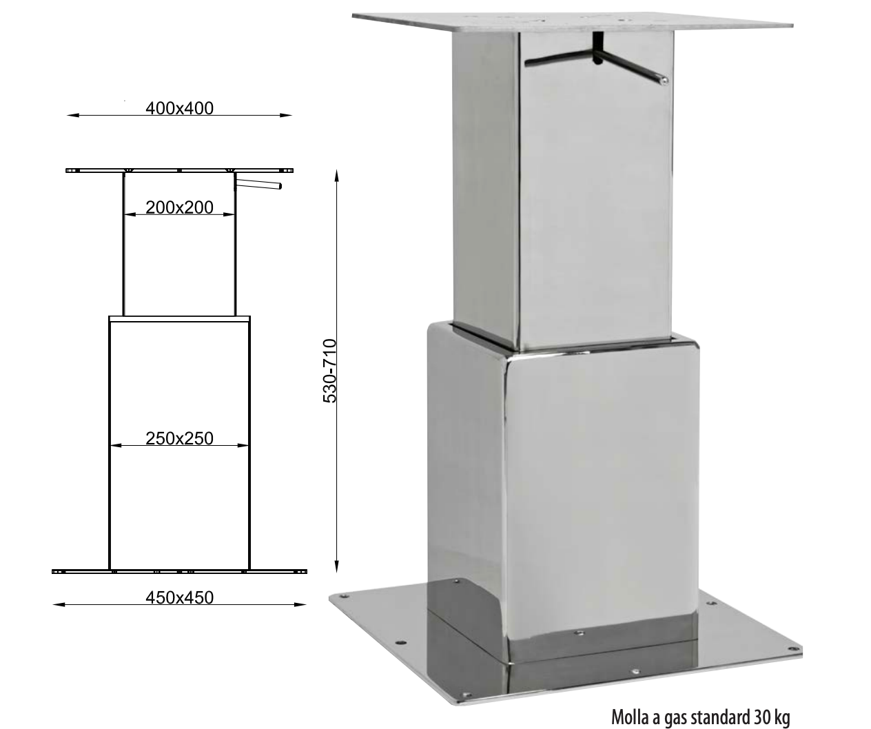 Metalstyle BTGQ II διπλή ανοξείδωτη ρυθμιζόμενη βάση τραπεζιού