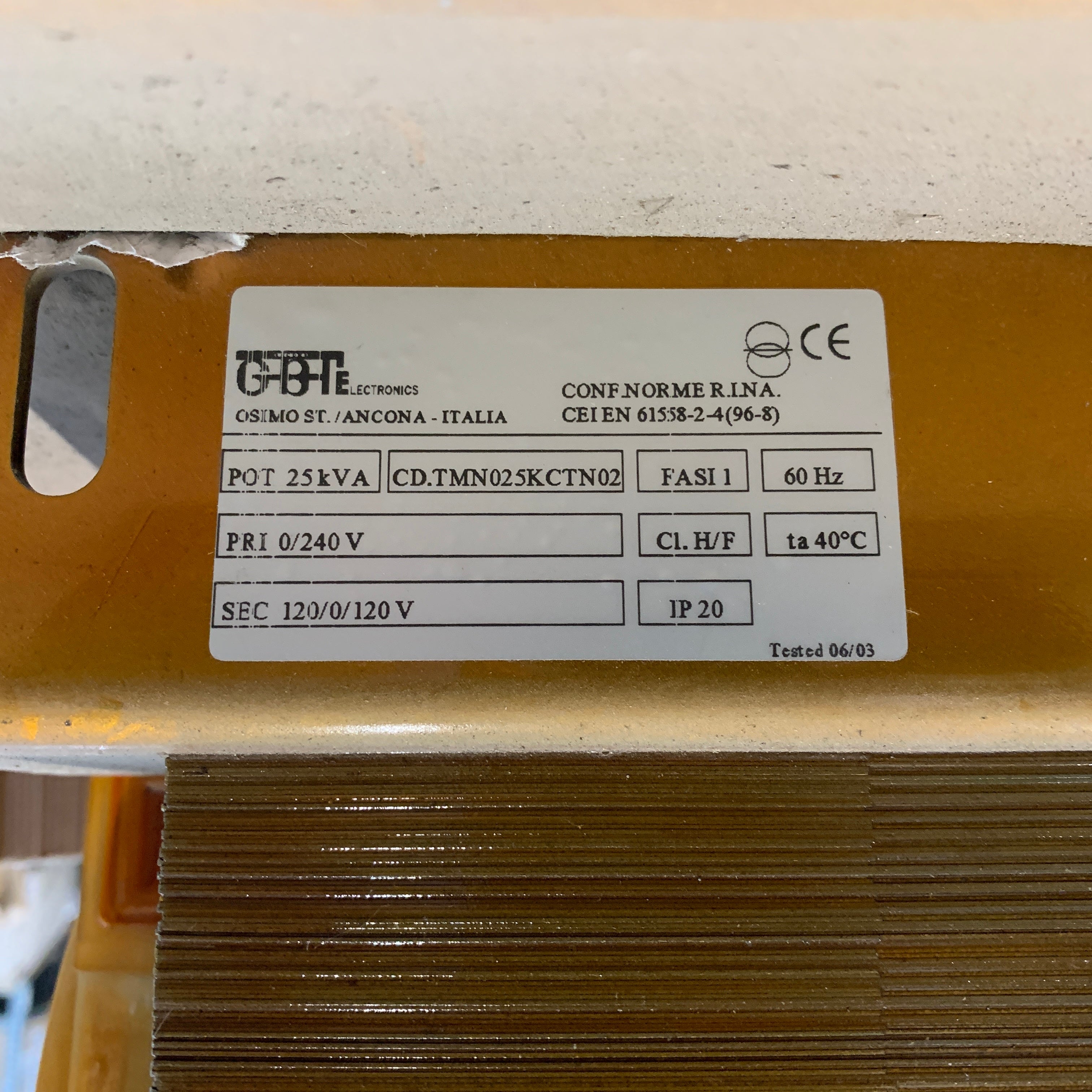 GBT CD.TMN025KCTN02 μετασχηματιστής 25KVA 240V μονοφασικός