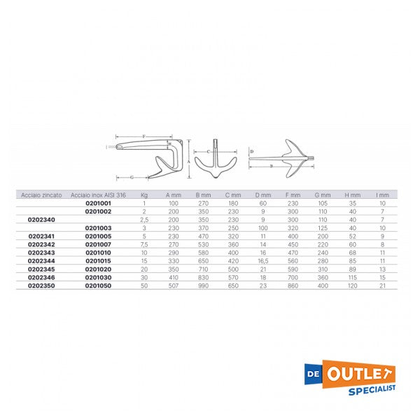 Osculati 50 KG paslanmaz çelik bruce çapa - 0201050