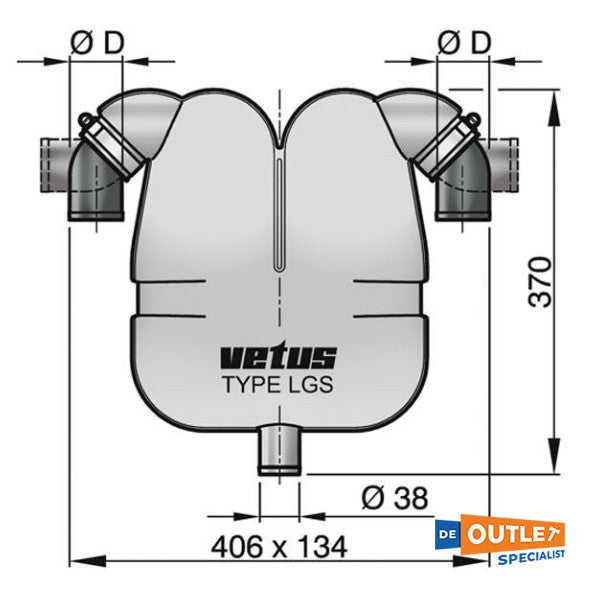 Vetus LGS4038 Exhaust Gas Separator 40mm - 38mm drain