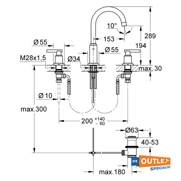 Смесител за умивалник Grohe Atrio Jota с 3 отвора, хром - 20009000