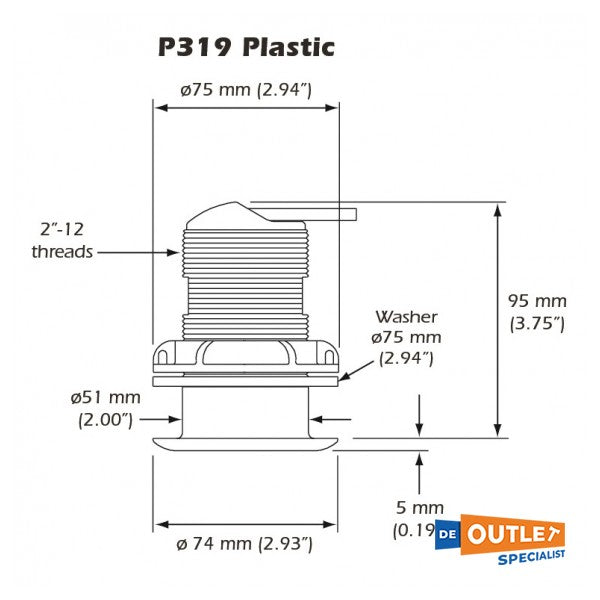 Raymarine P319 Plast Truhull Dybde Transducer - M78713