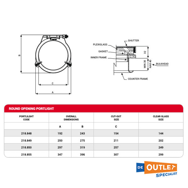 Nemo 218.855-E40RK en acier inoxydable Porthole D307 mm