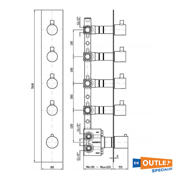 Zucchetti Termostat Universali Krejn tad-doċċa mibnija - Modulu - R99793