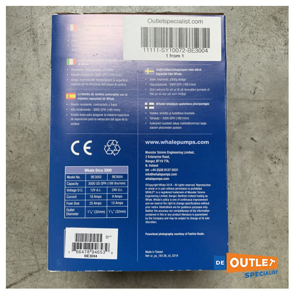 Електричний трюмний насос Whale Orca 3000 24В 189 л/хв - BE3004