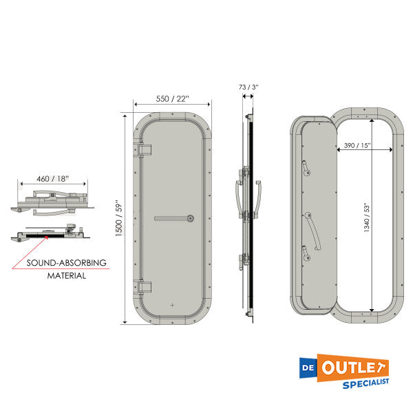 Opacmare 2301 watertight soundproof engine room door with porthole - 2301.03