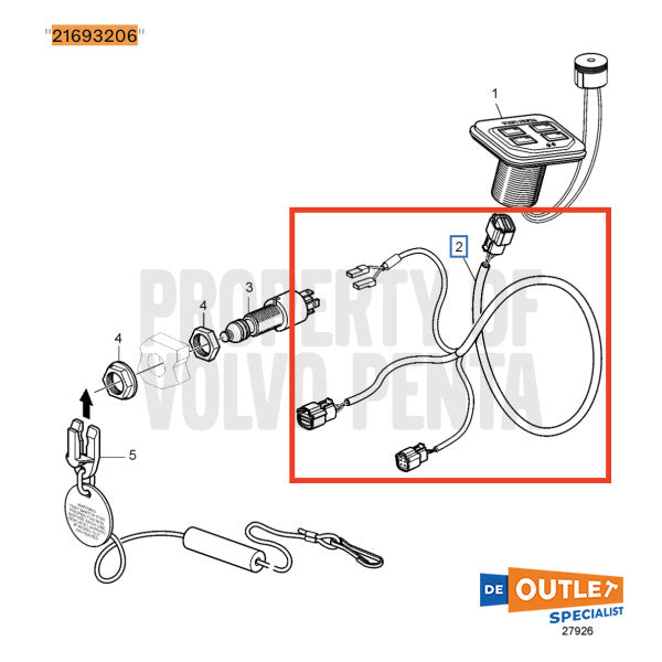 Volvo Penta EVC E-Key twin connection cable with lanyard - 21693206