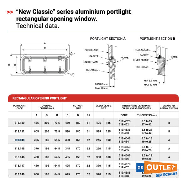 Nemo opening porthlight 155 x 405 mm - 218.144