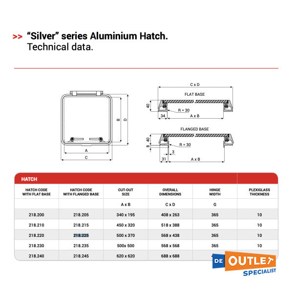 Nemo Silver Series Aluminum Deck Hatch 500 x 370 mm - 218.225