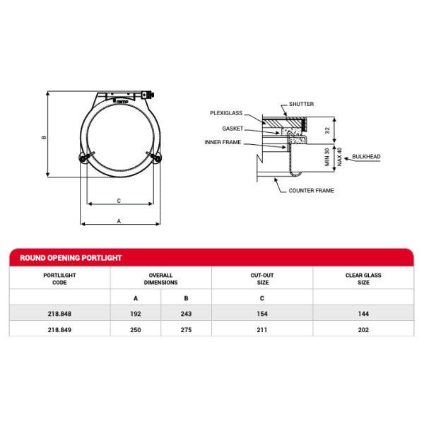 Nemo stainless steel porthole 211 mm - 218.849