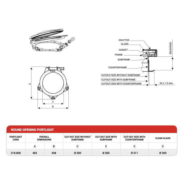 Nemo 218.800 300 mm aukeava luukku ruostumatonta terästä