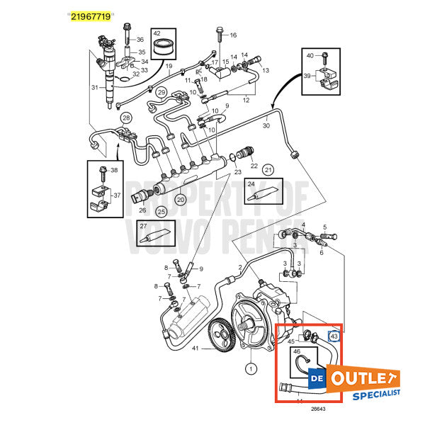 Volvo Penta fixed fuel return connection hose - 21967719