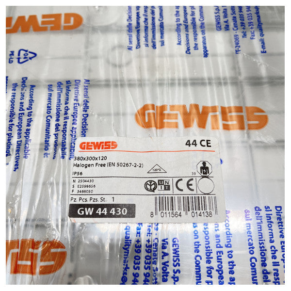 Gewiss IP56 透明電気ジャンクションボックス 380 x 300 x 120 mm - GW 44 430