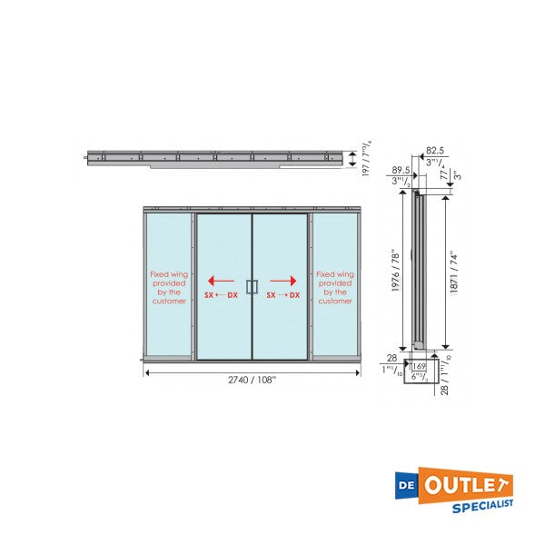 Opacmare 2P74.12 two wing stainless steel opening door 2740 x 1977 mm