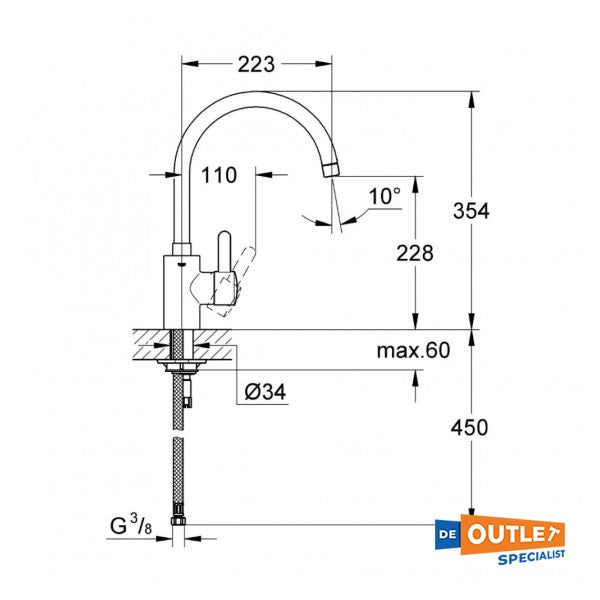 Grohe eurosmart keukenmengkraan chrome - 3284300