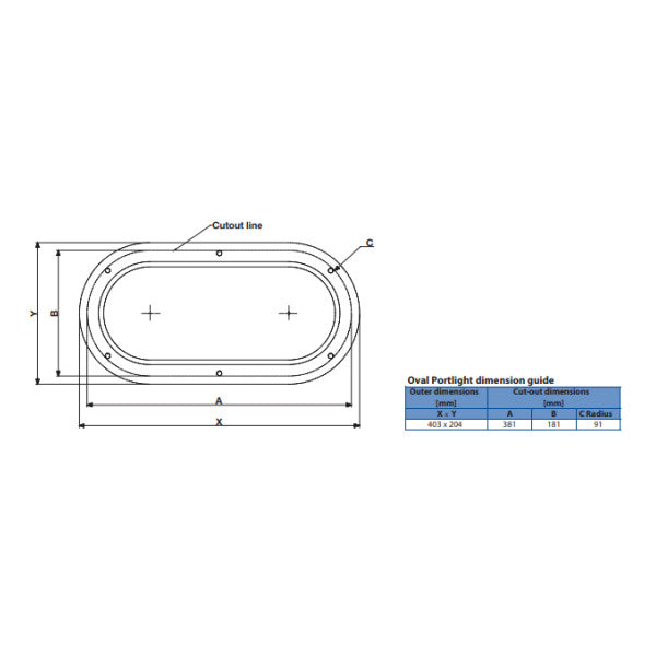 Rutgerson Oval Portlight Rustfritt stål 403 x 204 mm-A1155-200RF-W