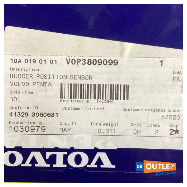 Volvo Penta Rudder Position sensor kit - 3809099