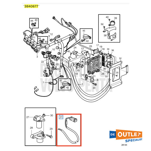 Volvo Penta fire extinguisher connection cable - 3840677