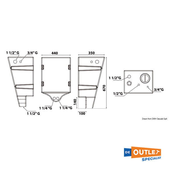 Osculati 60L Wassertank für Wandmontage - 52.145.78