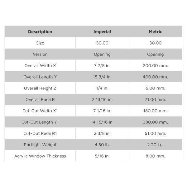 Lewmar Atlantic Size 30 alumiininen avattava luukku 400 x 200 mm - 39130490