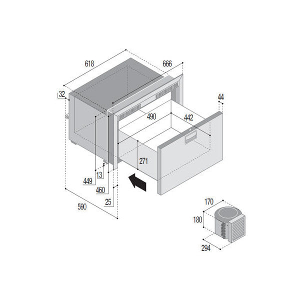 Vitrifrigo DW70RF 70L ステンレス製コンプレッサー式引き出し冷蔵庫 12/24V