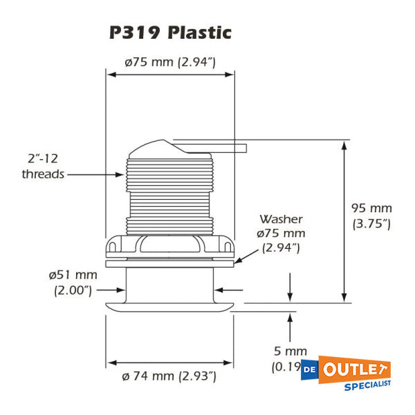 Raymarine P319 plastic tru-hull depth transducer - M78713-PZ
