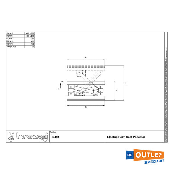 Besenzoni S494 Aluminium Electric Seat Support Justerbar dobbelt 24V