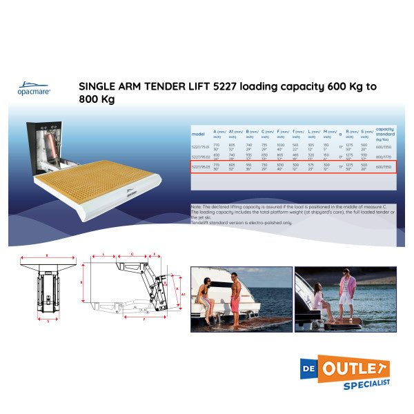 Opacmare 5227 еднораменна хидравлична платформа от неръждаема стомана 600 KG 12V