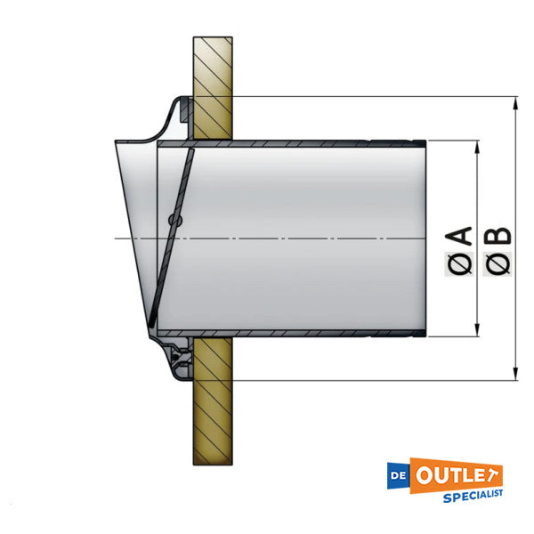 Vetus TRC125SV stainless steel transom exhaust with flap 127 mm