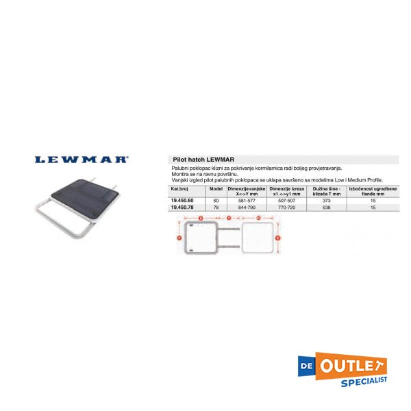 Lewmar manual low profile sliding hatch H78 gray - 30069900